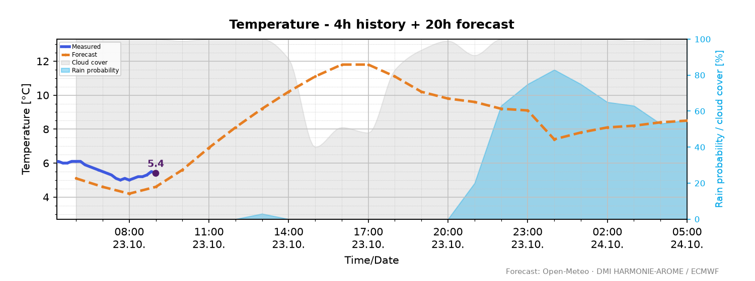Temperature forecast for the next 20 hours